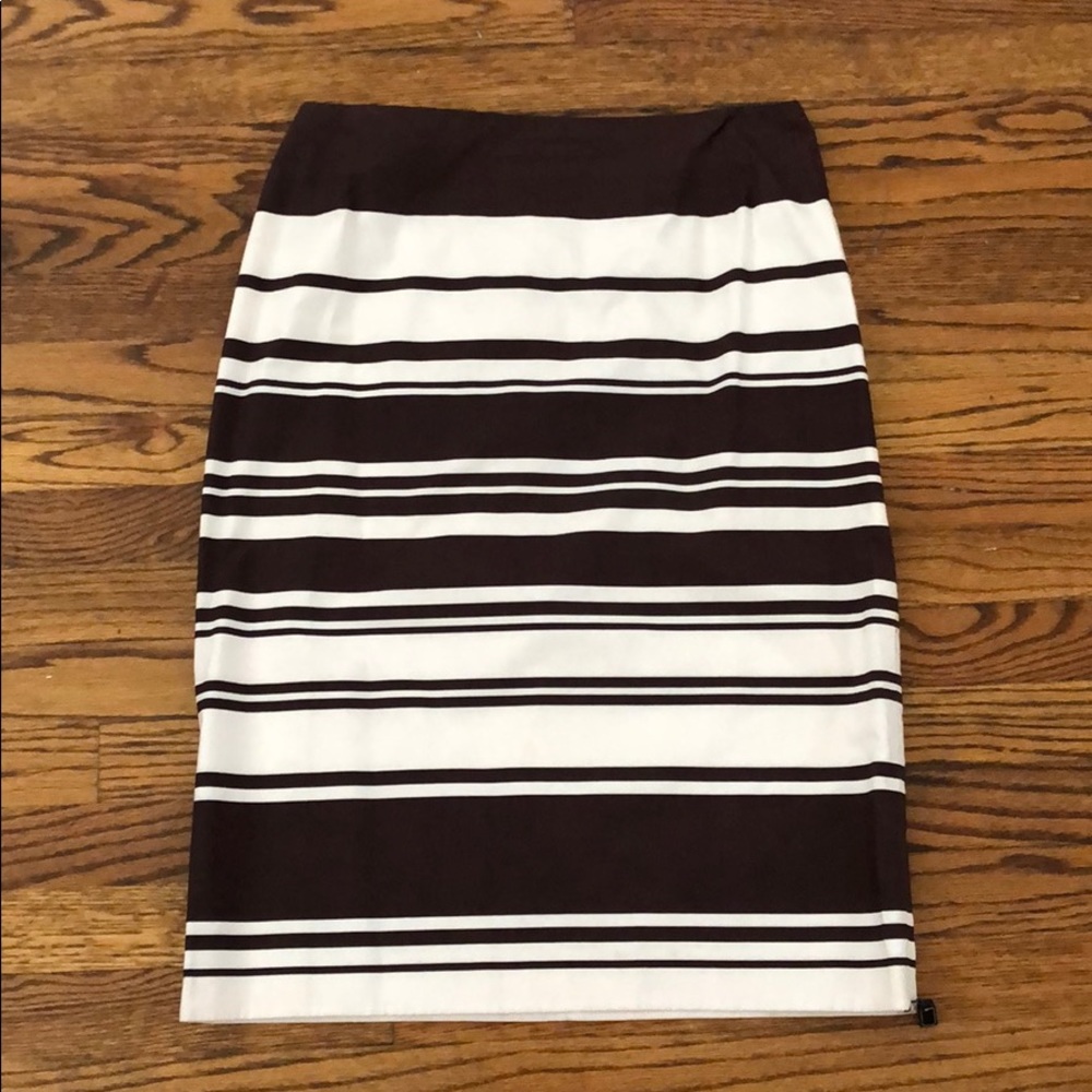 Brown and Cream Stripped Cotton Pencil Skirt